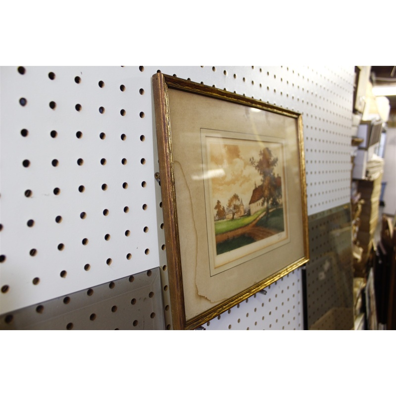 14.75 x 11.75 Framed Picture Countrside Barn with Waterwheel