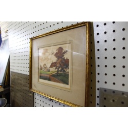 14.75 x 11.75 Framed Picture Countrside Barn with Waterwheel