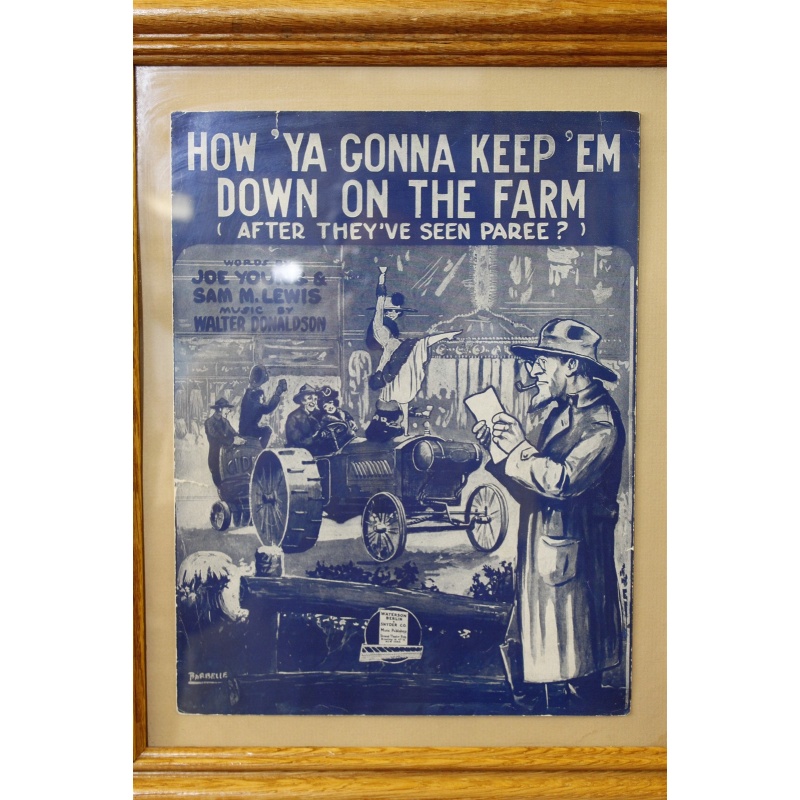 13.5 x 16.5 Framed Sheet Music Cover How Ya Gonna Keep Em Down on the Farm