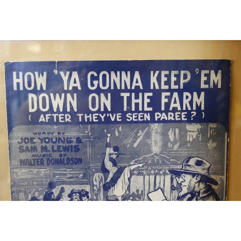 13.5 x 16.5 Framed Sheet Music Cover How Ya Gonna Keep Em Down on the Farm