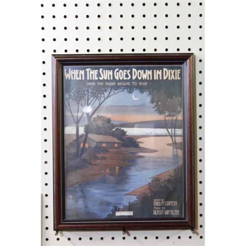 12.5 x 15.5 Framed Sheet Music Cover When the Sun Goes Down in Dixie