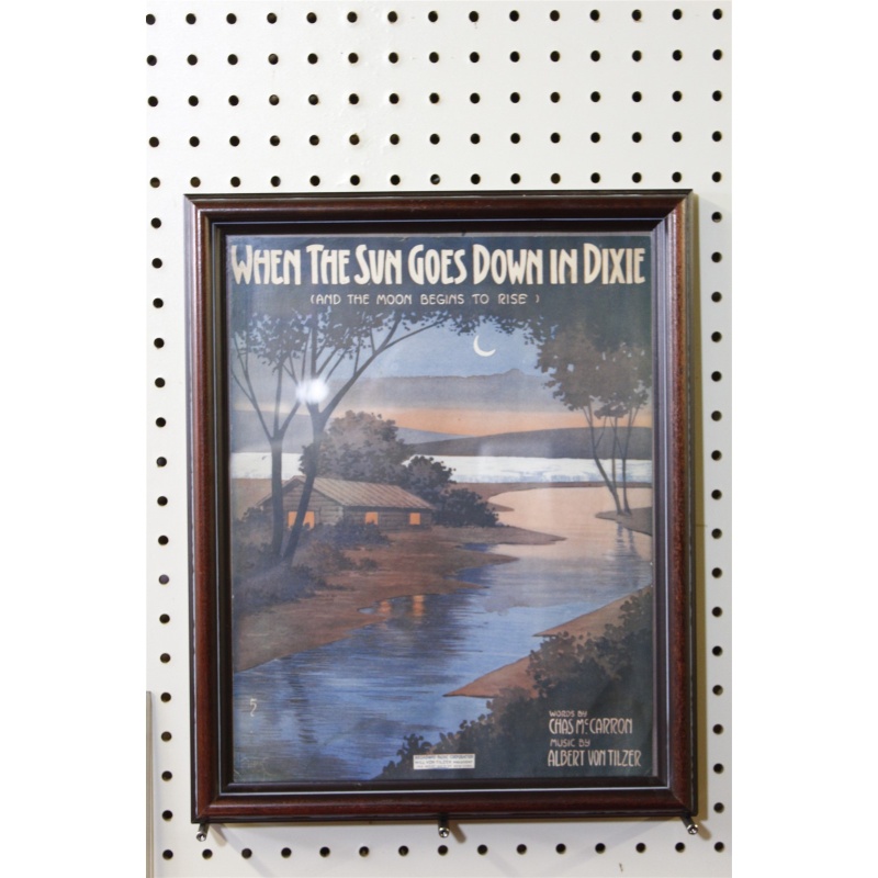12.5 x 15.5 Framed Sheet Music Cover When the Sun Goes Down in Dixie
