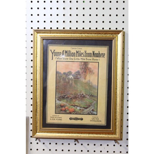 13.5 x 16.5 Framed Sheet Music Cover Youre a Million Miles From Nowhere