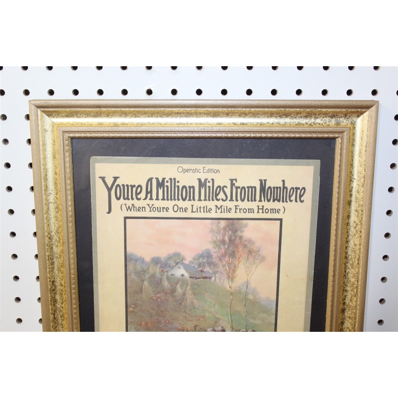 13.5 x 16.5 Framed Sheet Music Cover Youre a Million Miles From Nowhere