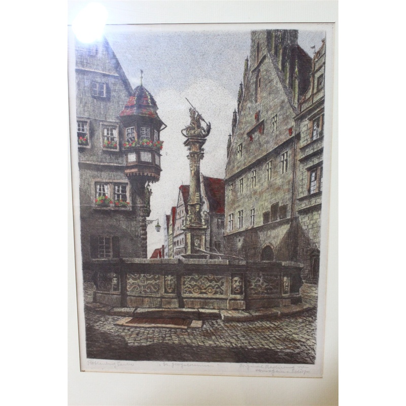 14 x 17 Framed Picture City Fountain Signed