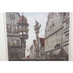 14 x 17 Framed Picture City Fountain Signed