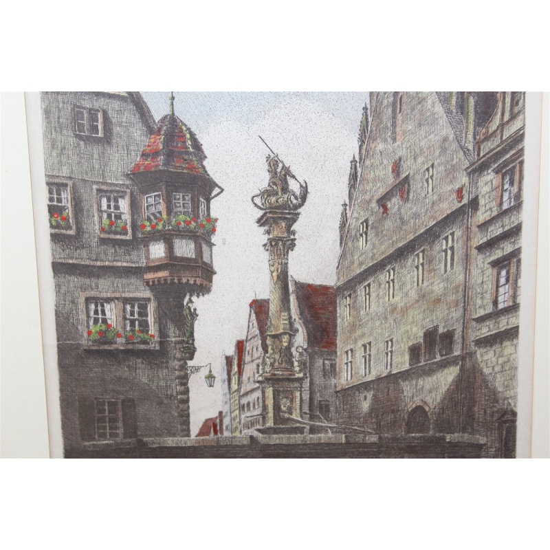 14 x 17 Framed Picture City Fountain Signed