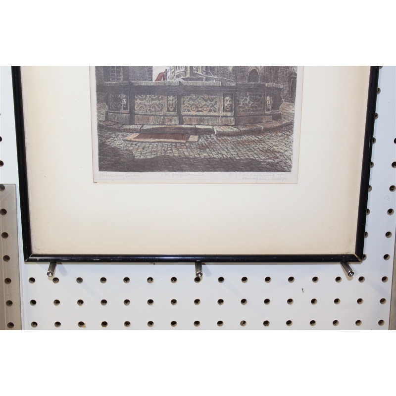 14 x 17 Framed Picture City Fountain Signed