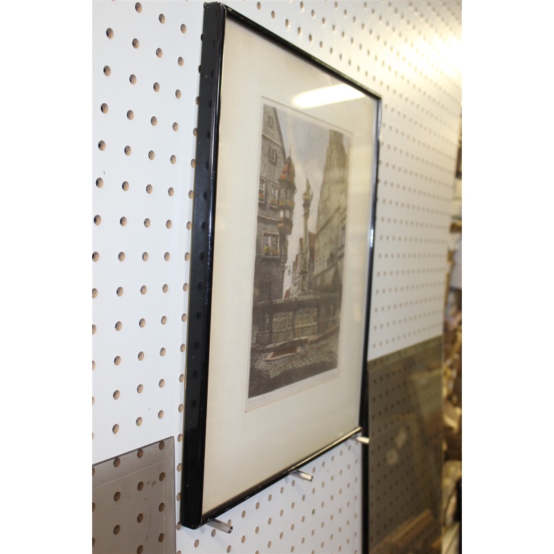 14 x 17 Framed Picture City Fountain Signed