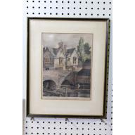 14 x 17.25 Framed Picture Old Buildings on the West Bridge Leicester