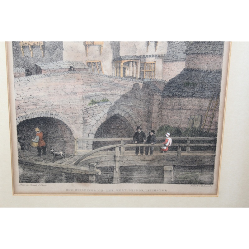 14 x 17.25 Framed Picture Old Buildings on the West Bridge Leicester