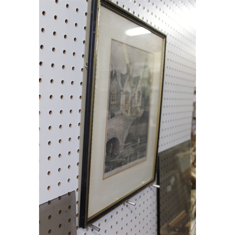 14 x 17.25 Framed Picture Old Buildings on the West Bridge Leicester