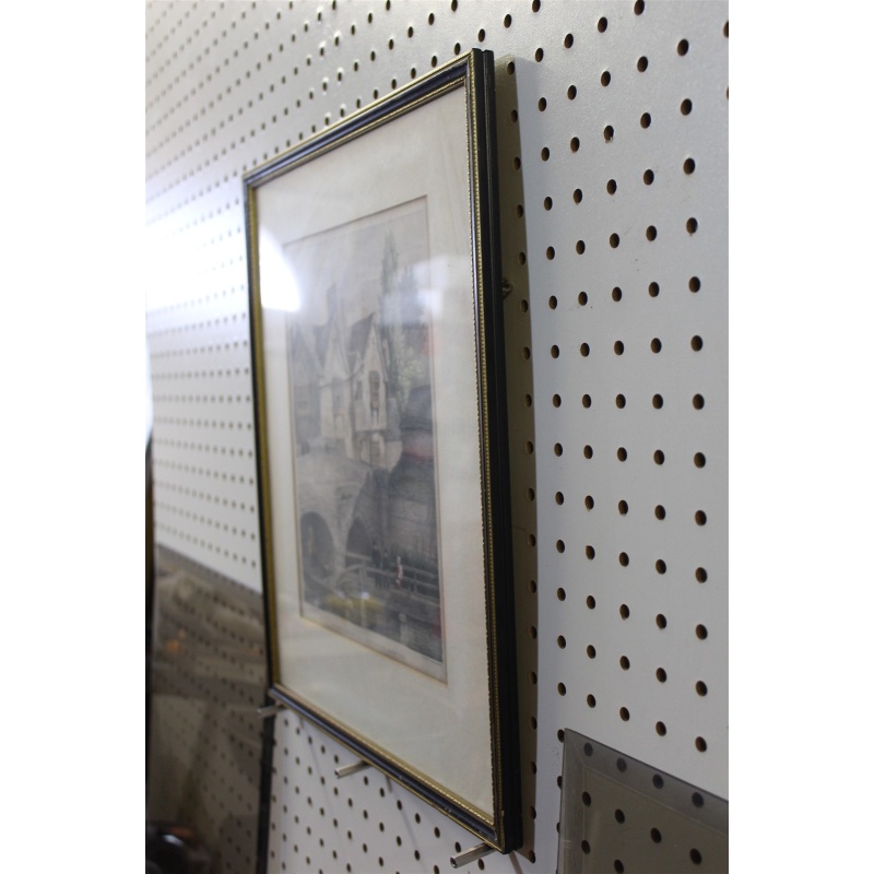 14 x 17.25 Framed Picture Old Buildings on the West Bridge Leicester