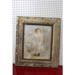 25 x 29 Very Early Framed Portrait of a little girl - Needs restoration