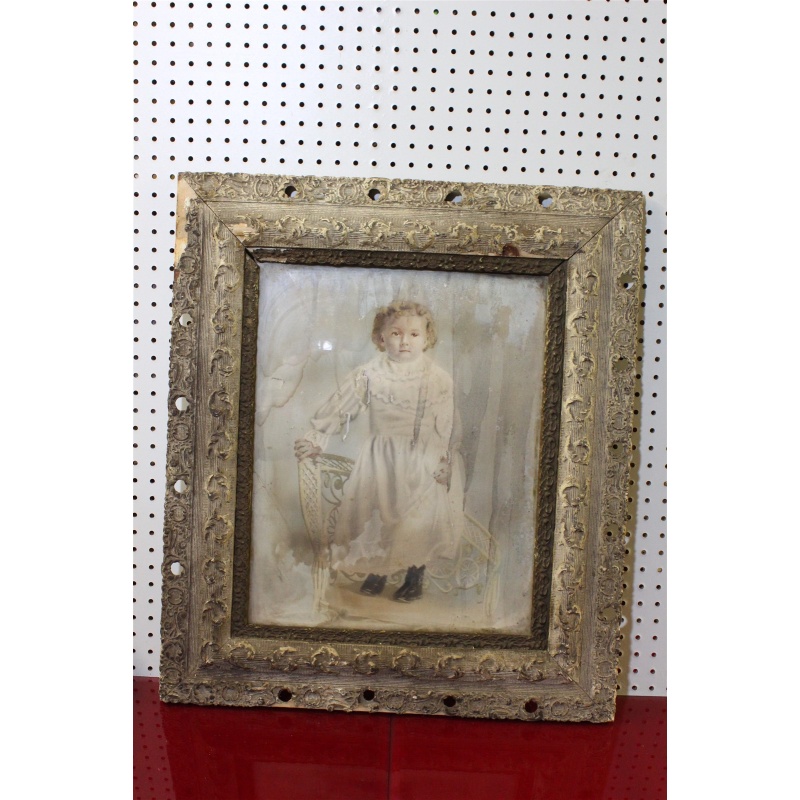 25 x 29 Very Early Framed Portrait of a little girl - Needs restoration