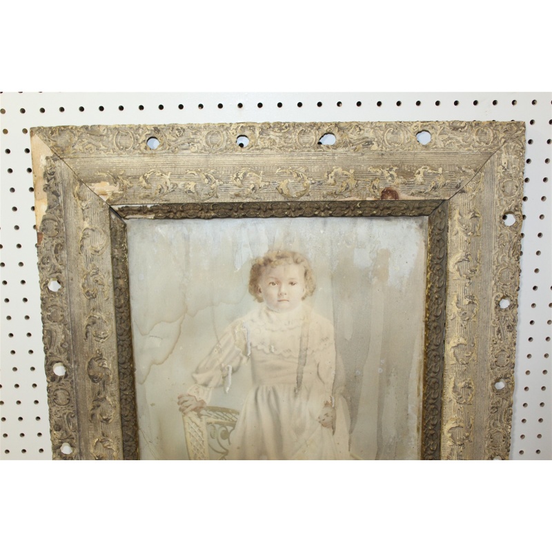 25 x 29 Very Early Framed Portrait of a little girl - Needs restoration