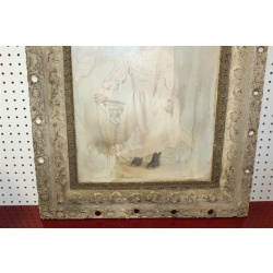 25 x 29 Very Early Framed Portrait of a little girl - Needs restoration