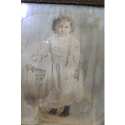25 x 29 Very Early Framed Portrait of a little girl - Needs restoration