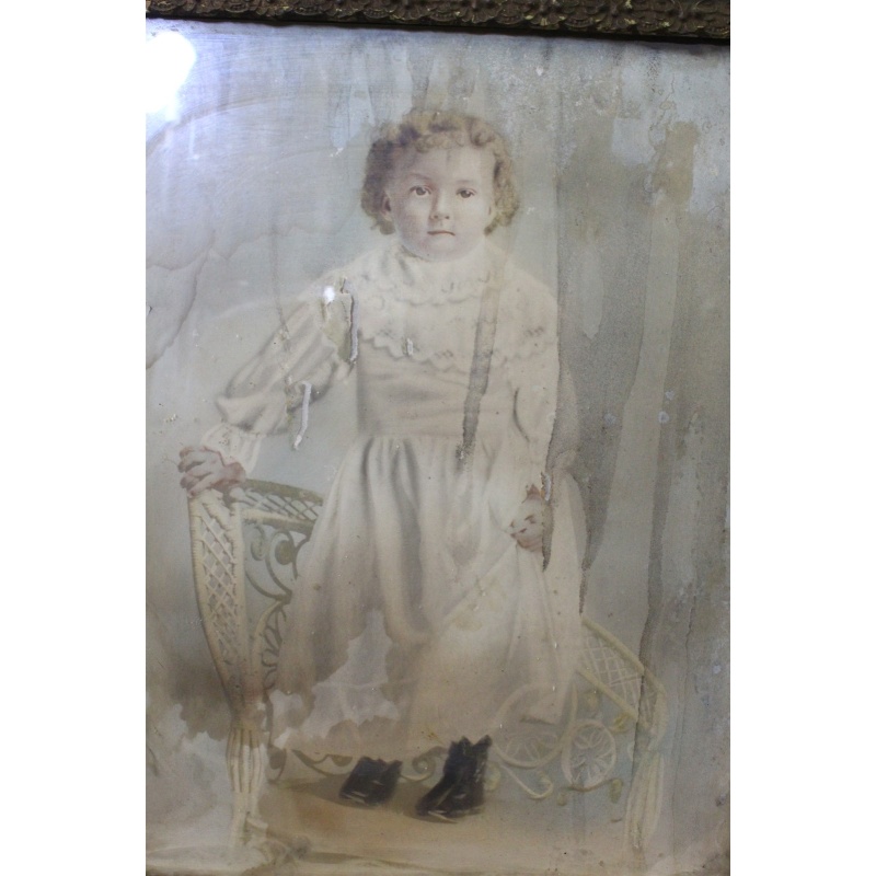 25 x 29 Very Early Framed Portrait of a little girl - Needs restoration
