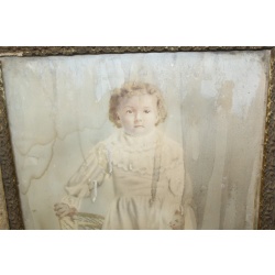 25 x 29 Very Early Framed Portrait of a little girl - Needs restoration