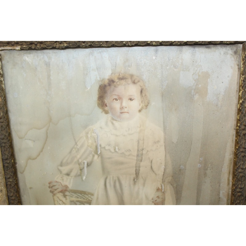 25 x 29 Very Early Framed Portrait of a little girl - Needs restoration