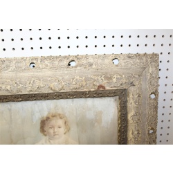 25 x 29 Very Early Framed Portrait of a little girl - Needs restoration