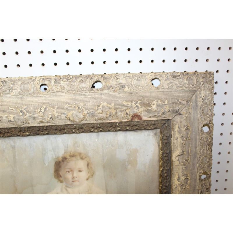 25 x 29 Very Early Framed Portrait of a little girl - Needs restoration
