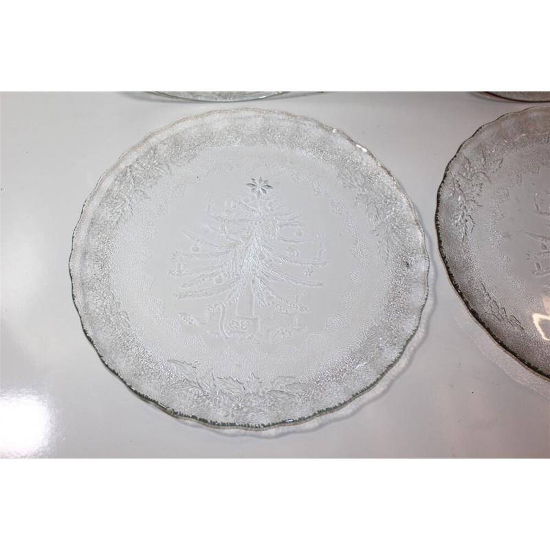 Lot of 4 - 13" Pressed Glass Christmas Holiday Platters