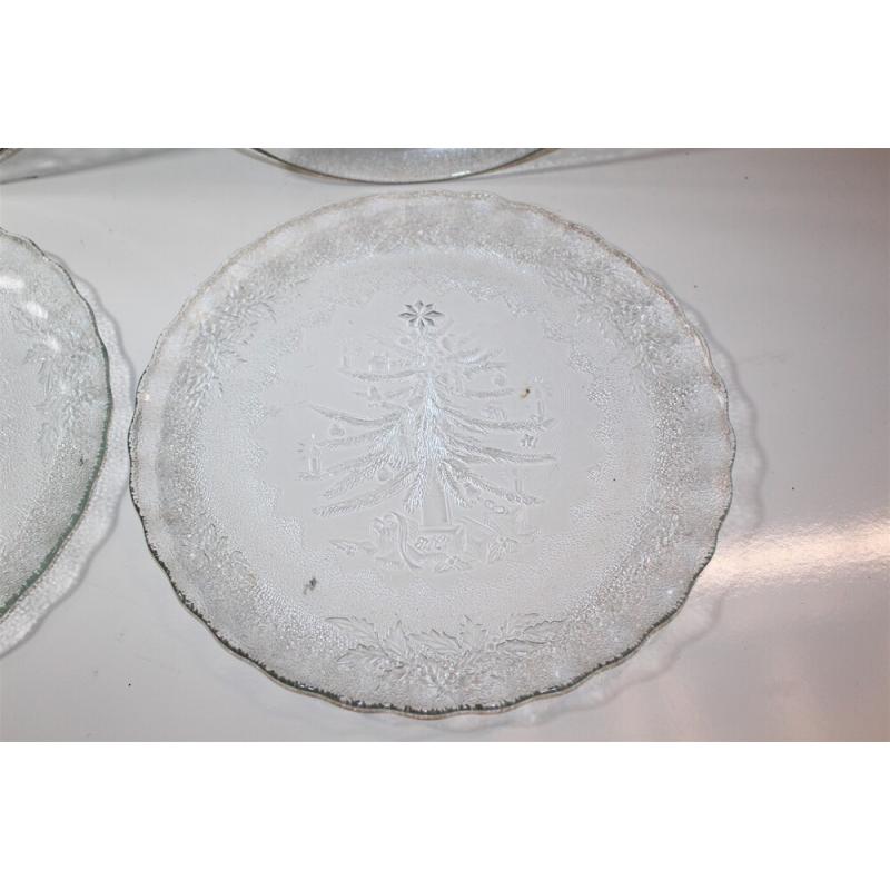 Lot of 4 - 13" Pressed Glass Christmas Holiday Platters