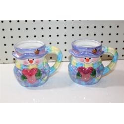 Excellent Pair of Snowman Mugs by Amscan - Fantastic Iridescent Pastel Colors