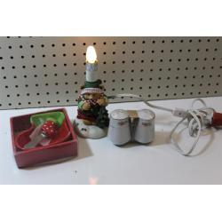 3 Holiday Items - Bear Light - New Dip Bowl w/ Spreader & Salt / Pepper Shakers