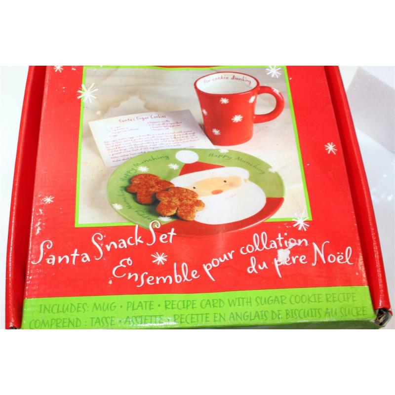 2 Piece Hallmark Snack Set Red Mug Snowflakes & Santa Claus Plate Happy Munching