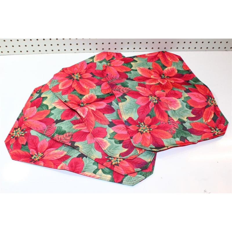 Set of 4 - 13" x 18" Poinsettia Holiday Reversible Placemats Brand New