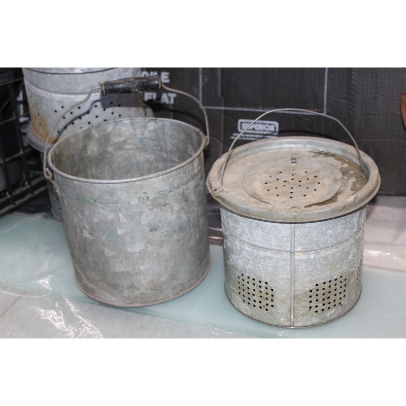 Vintage Old Pail 2 PC. Metal Minnow Bucket