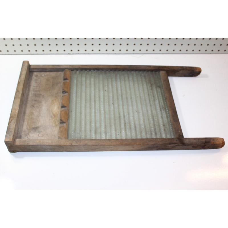 Antique Original Atlantic National Washboard Co. No. 510 Wood And Ribbed Glass