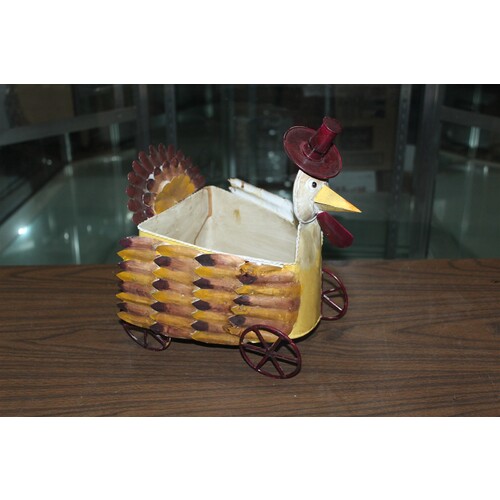 tin thanksgiving pilgrim turkey decoration on wheels
