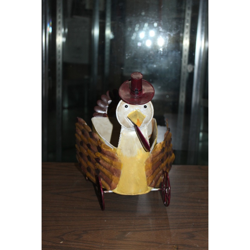 tin thanksgiving pilgrim turkey decoration on wheels