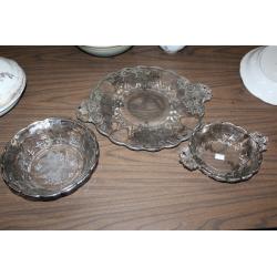 25th Anniversary Round 3 pc. Platter & Bowl Set sterling silver overlay vintage