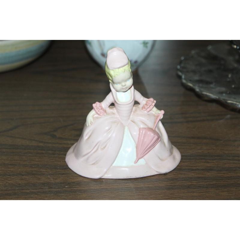 Vintage Victorian Figurine, Girl in Pink Gown and Parasol