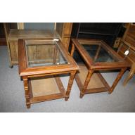 Pair of matching wooden end stands with glass tops 21 x 27 x 21