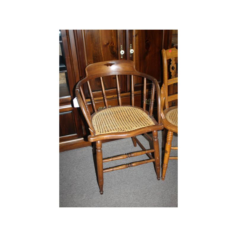 Nice early wooden armchair with wicker seat