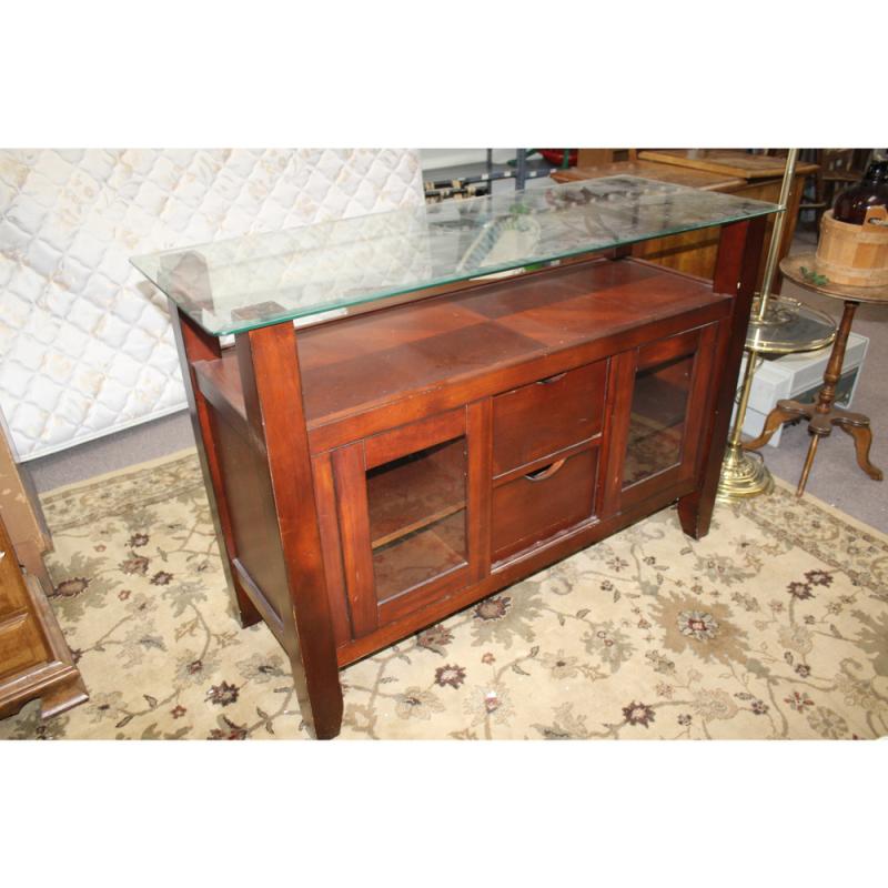 Extremely nice wooden glass top buffet 52 x 20 x 35.5