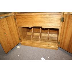 Large wooden storage cabinet w/ glass doors and lower storage 32 x 21.5 x 64