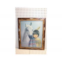 19 x 23 Framed Print Native American Boy with Horse Signed WEBBER