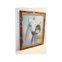19 x 23 Framed Print Native American Boy with Horse Signed WEBBER