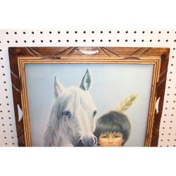 19 x 23 Framed Print Native American Boy with Horse Signed WEBBER