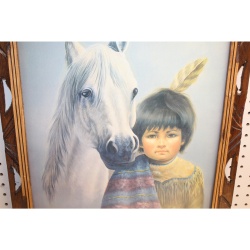 19 x 23 Framed Print Native American Boy with Horse Signed WEBBER
