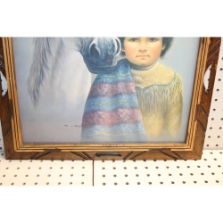 19 x 23 Framed Print Native American Boy with Horse Signed WEBBER
