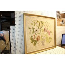 36 x 32 framed art rug CREWEL CATHERINE NILSEN
