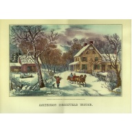 Lot of 2 (12 x 16) Art Print CI54 Currier and Ives - American Homestead Winter